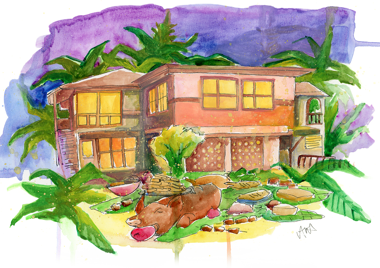 Hand-painted illustration of a house