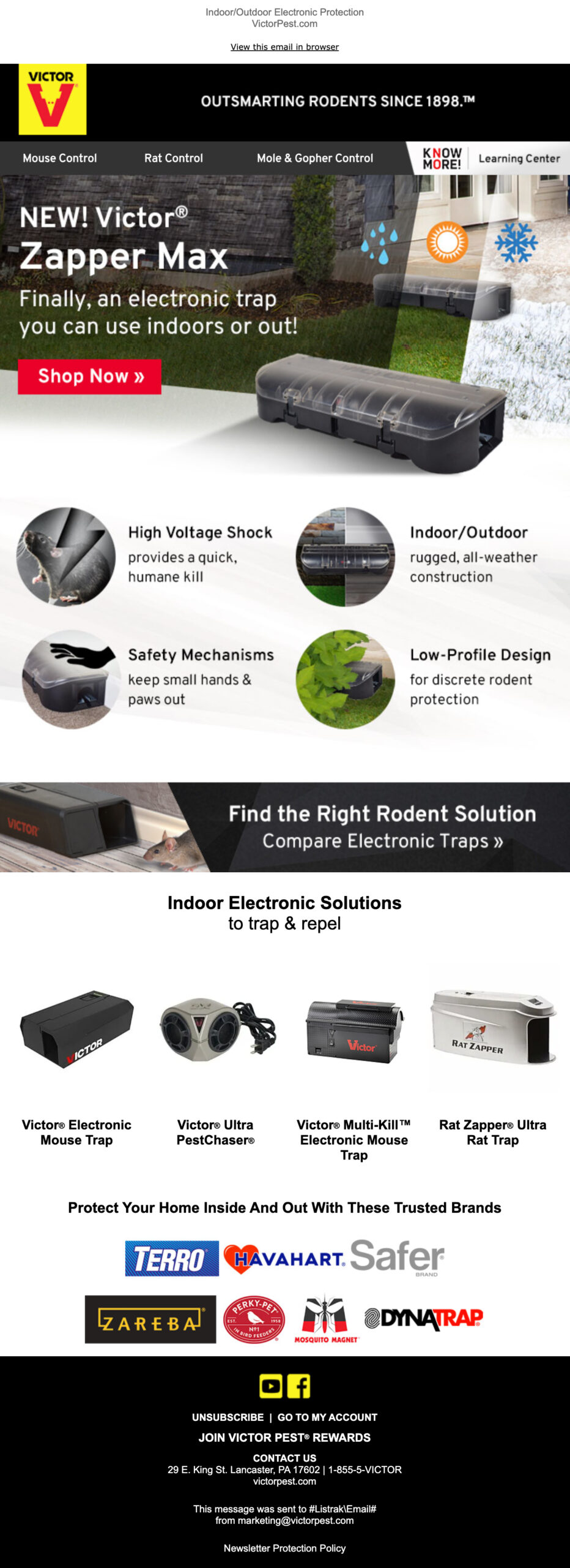 Marketing email for Victor electronic trap